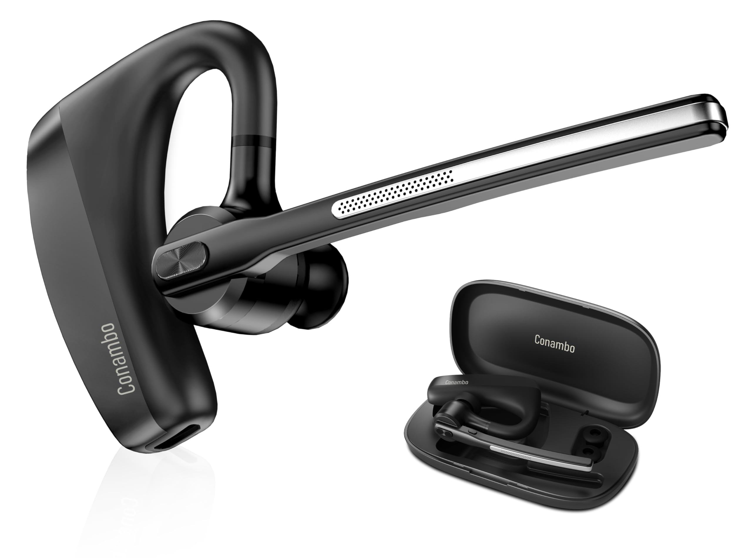 Conambo K10C Bluetooth Earpiece V5.2, Wireless Headset with Dual Mic Noise Cancelling for iOS Android, Trucker, Office