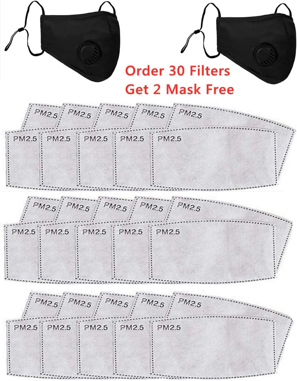 PM2.5 Activated Carbon Filter Replaceable, Anti Haze Filter Paper for Mask Anti Pollution Washable Cotton for Adult (30)