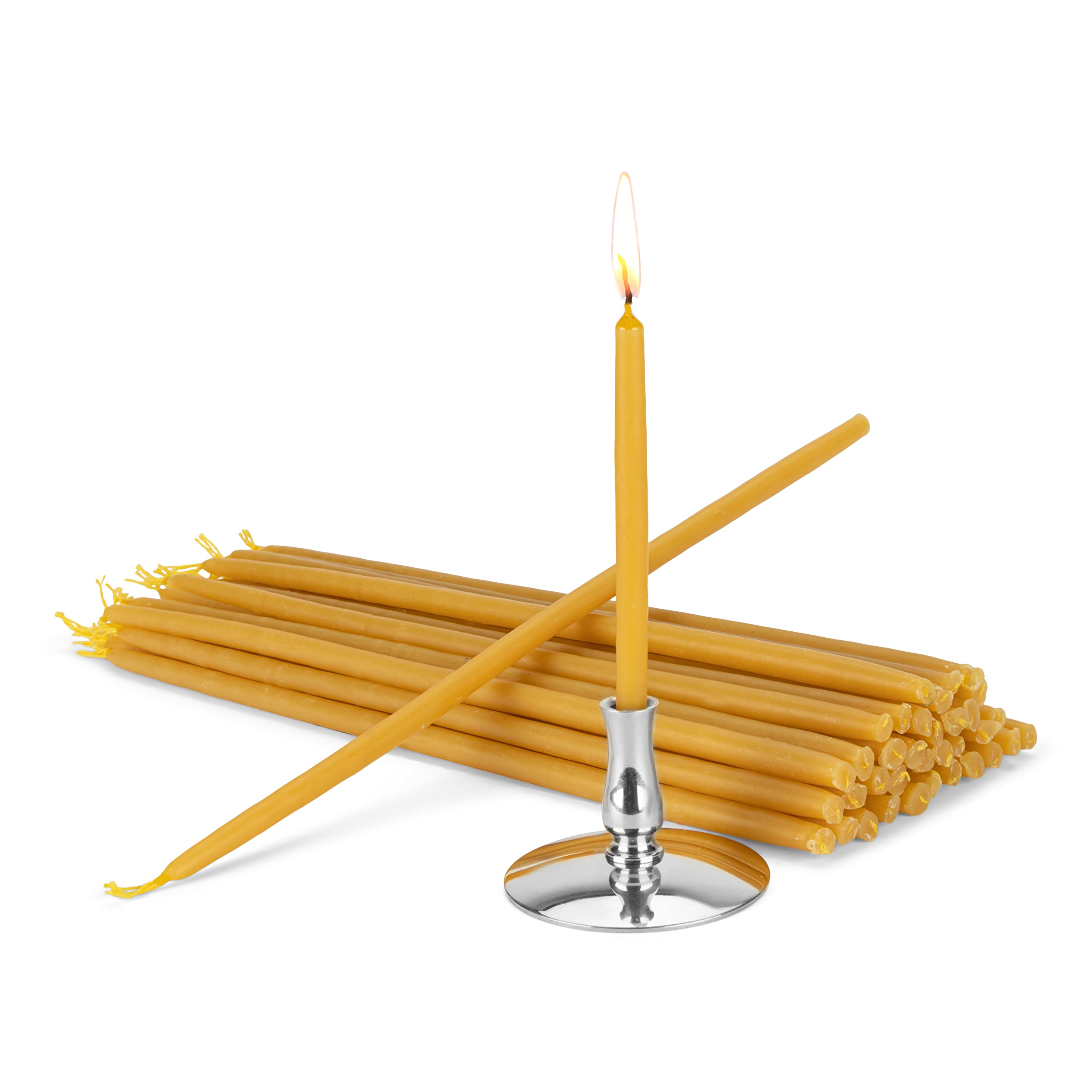 NKlaus - 100% Beeswax Candle Set with Candle Holder Pointed Candles L 22cm Handmade 40074