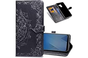 COTDINFORCA Samsung A8 2018 Wallet Case, Slim Premium PU Flip Cover Mandala Embossed Full Body Protection with Card Holder Ma