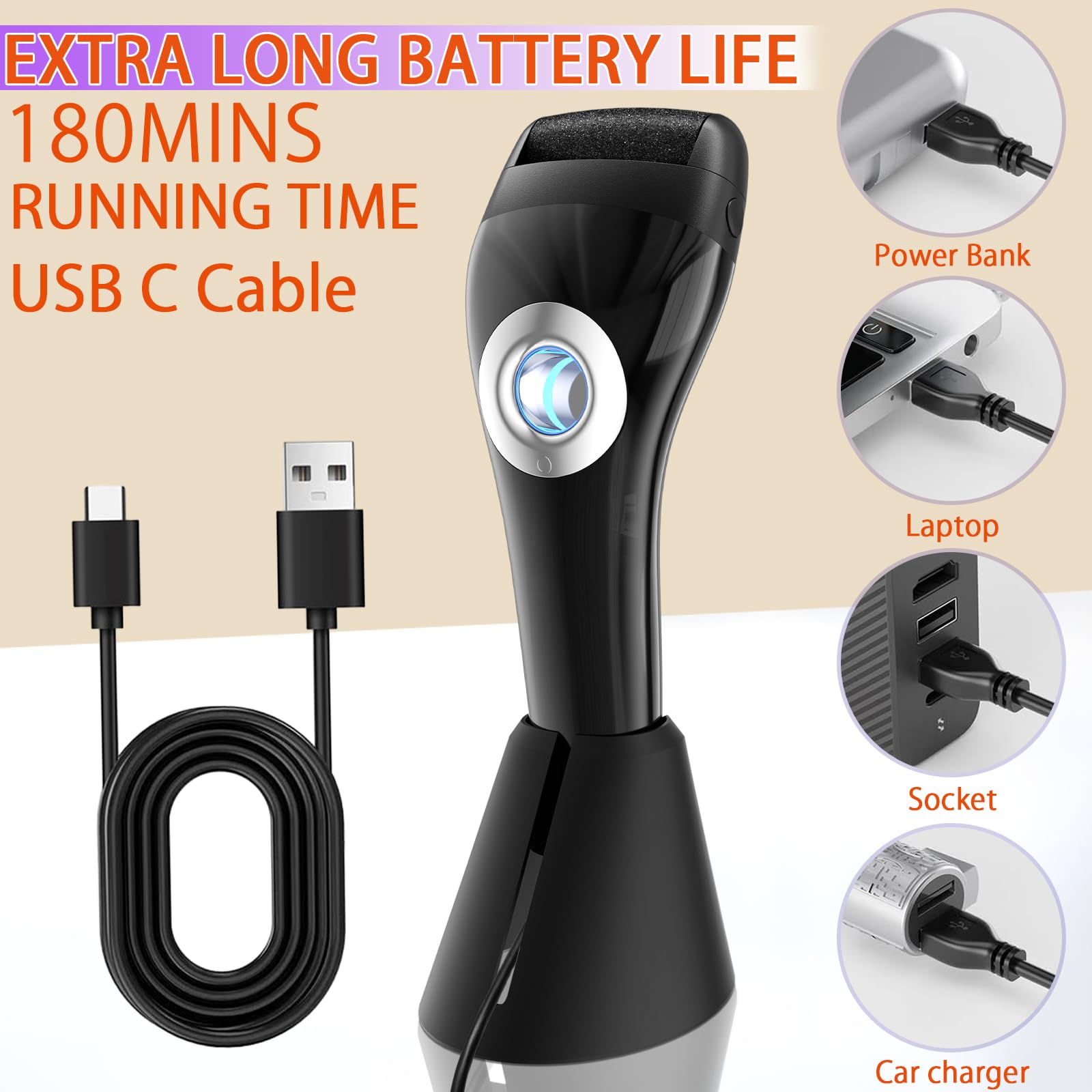 Upgraded Rechargeable Foot Callus Remover, Professional Electric Foot File, 10 in 1 Pedicure Tools Foot Care Kit Pedi Feet Care for Dead, Hard Cracked Dry Skin Ideal Gift (Black) - Image 2