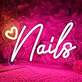 SYLHOME Led Neon Light Sign Nails With Heart Nail Studio Beauty Salon Business Makep Room Wall Sign Decor Birthday Party Backdrop 11.81" X 6.7" USB