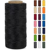 LEREATI 0.8mm Waxed Thread for Leather Sewing, 284 Yards, 150D Flat Wax String, Waxed Cord for Bracelet Making, Bookbinding, Shoe Repairing, Leather Projects, DIY Crafts (Black)