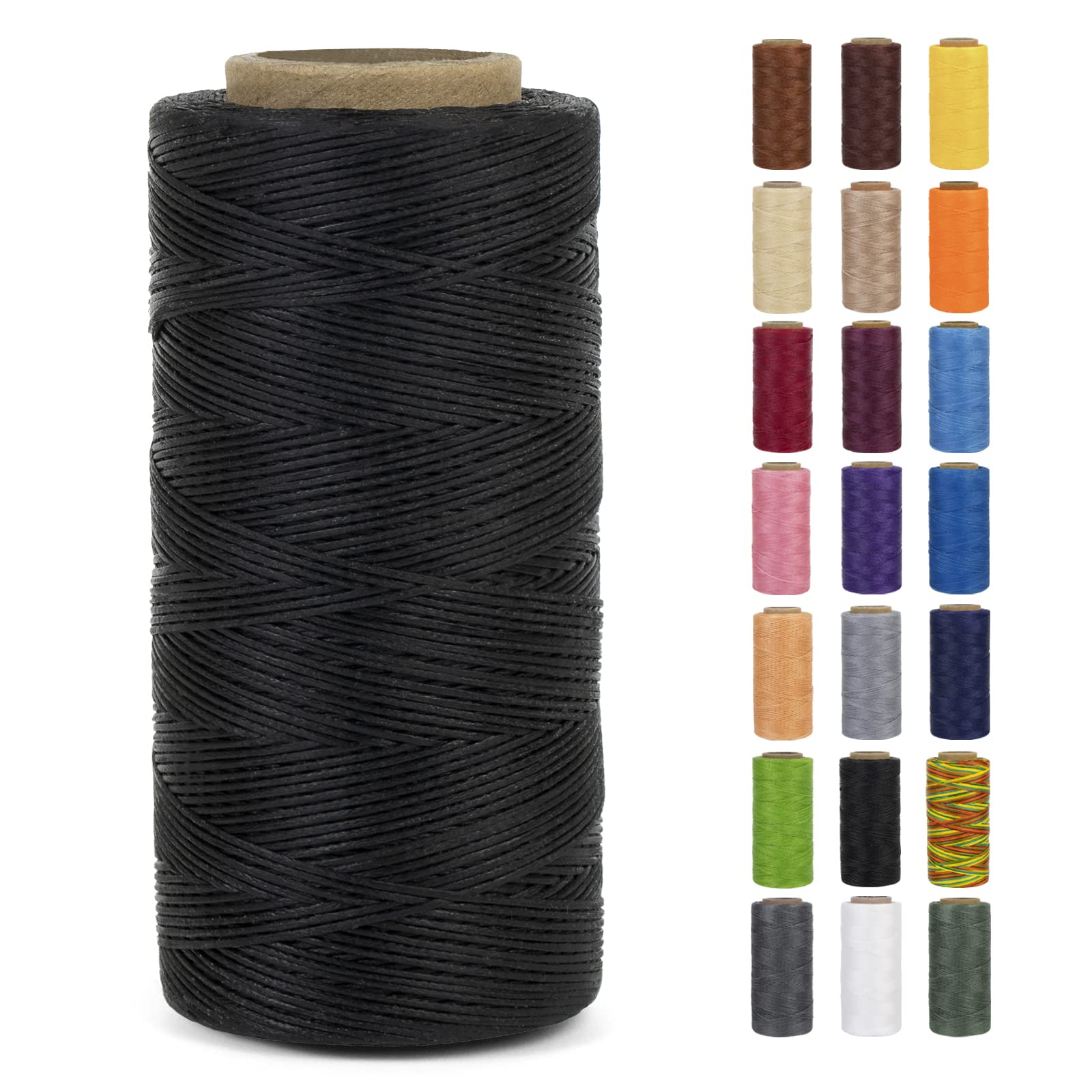 LEREATI Waxed Thread, 284 Yards 150D 0.8mm Leather Sewing Thread Flat Waxed Cord, Leather Repair Weave String for Leather Stitching Sewing, Bookbinding, Bracelets, DIY Crafts (Black)