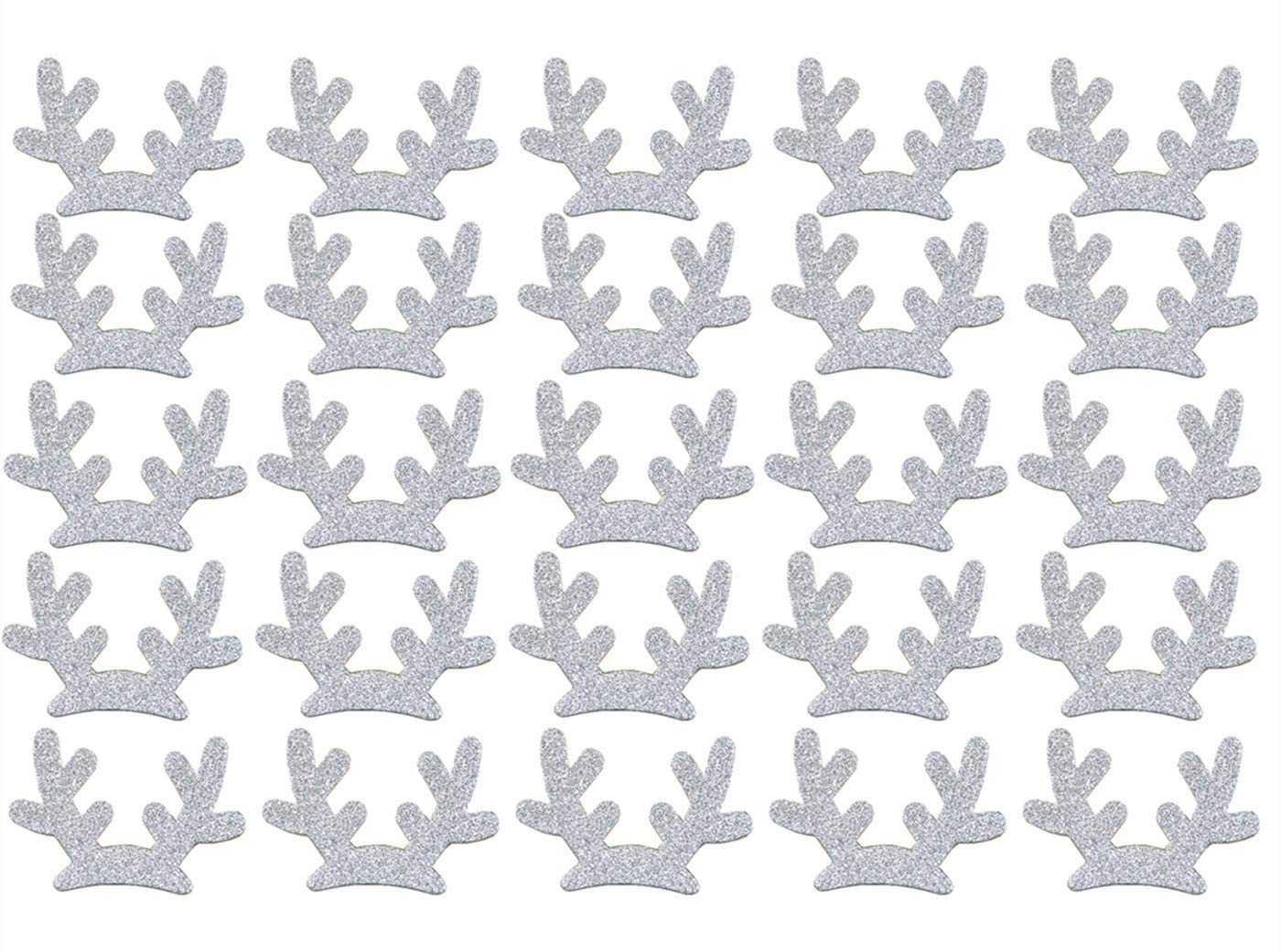 25 Pack Glitter Reindeer Antlers Felt Applique Kits Santa's Elk Antlers Felt Patches Sheets for Dogs Hair Accessories Scrapbook Cake Topper Embellishment Craft Christmas Decorations (Silver)
