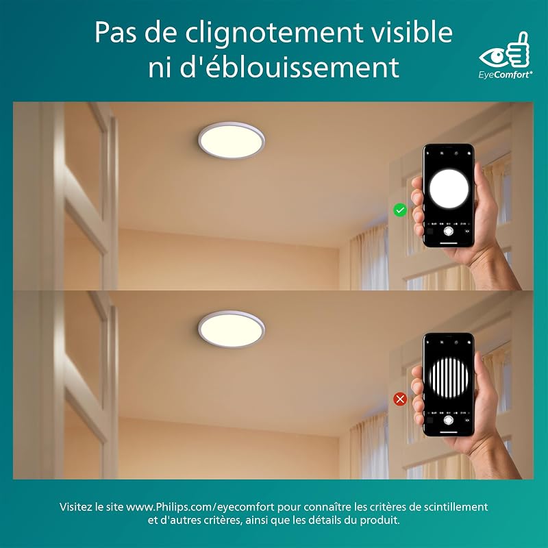 Plafonnier LED Rond (15 W), SceneSwitch intensité variable, 3 ambiances différentes, Blanc Chaud, économe en énergie, EyeConfort, Blanc, 25cm