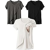 Rnxrbb V Neck Nursing Tops for Breastfeeding Tshirts Summer Postpartum Clothes Sets Short Sleeve 3 Pack Double Layer