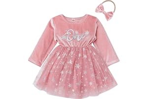 IMEKIS Baby Girls Winter Snowflake 1st Birthday Outfit Velvet Princess Dress + Headband Christmas Cake Smash Photo Shoot