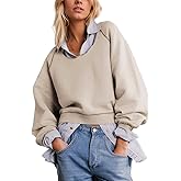 D-Sun Women Casual Loose Crewneck Sweater Pullover Long Sleeves Fashion Sweatshirt Reversible Laidback Jumper Tops