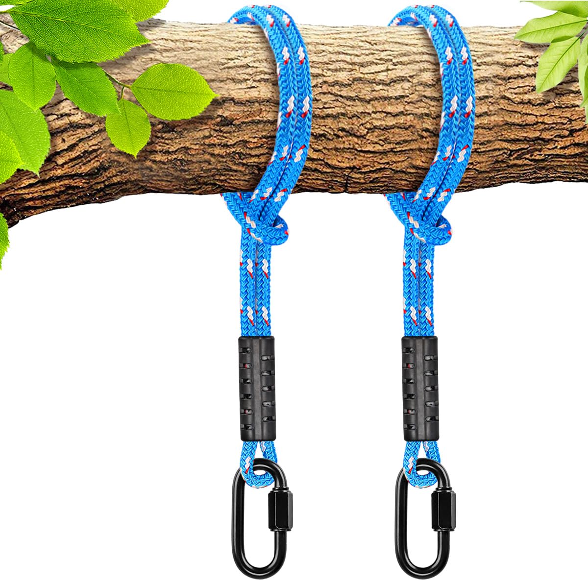 BeneLabel 2pcs Tree Swing Rope, 120cm Hammock Strap Hanging Kit Polyester Extension String with Carabiner Beam Attachment for Hammock Chair Playground Set, up to 2500lbs, 10mm Diameter, Blue