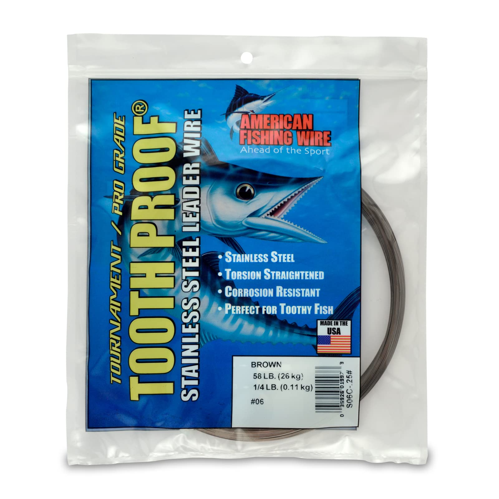 AFW - Tooth Proof - #6 (58 lb/26 kg Test) - Camo Color - 0.25 lb (114 g) Stainless Steel Single Strand Leader Wire