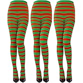 Sumind 3 Pairs Striped Christmas Day Striped Tights Full Length Tights Thigh High Stocking for Costume Accessory