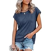 Tankaneo Womens Short Cap Sleeve Tops Crew Neck Loose Fit T Shirt Basic Casual Sleeveless Tee Shirts