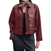 BZB Womens Faux Leather Motorcycle Jacket 2026 Trendy Pockets Bomber Zip Up Cropped Jackets Coat Outerwear