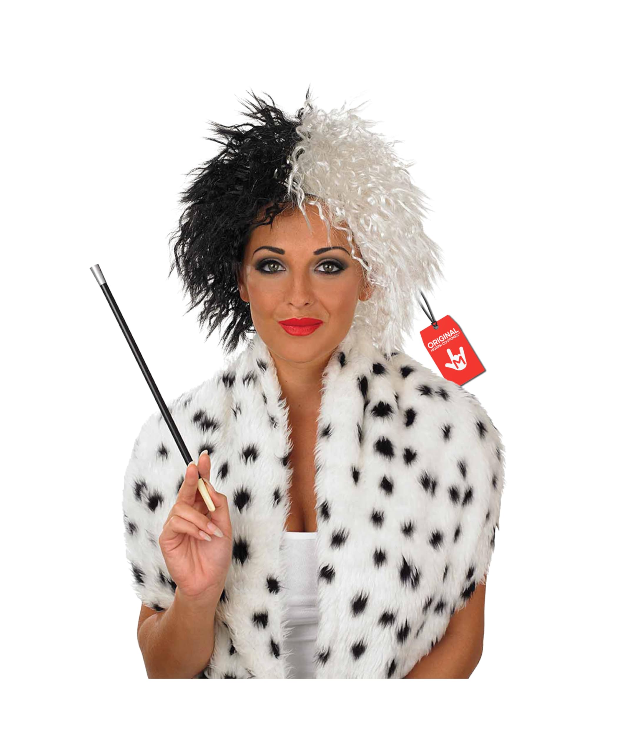 Fun Shack Womens Dalmatian Movie Villian Wig Halloween Cosplay Black White Hair Accessory