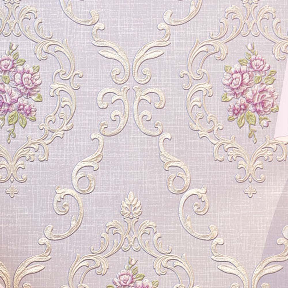 YJZ Girl Room Wallpaper 3D European Style Damask Non-Woven Wallpaper Vintage Luxury Flowers Embossed Textured Home Bedroom Livingroom,Purple
