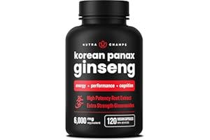 NutraChamps Korean Red Panax Ginseng Capsules | Extra Strength Ginsenosides for Energy, Focus, Performance, Vitality & Immune Support | Korean Ginseng Root Extract (120, Red)