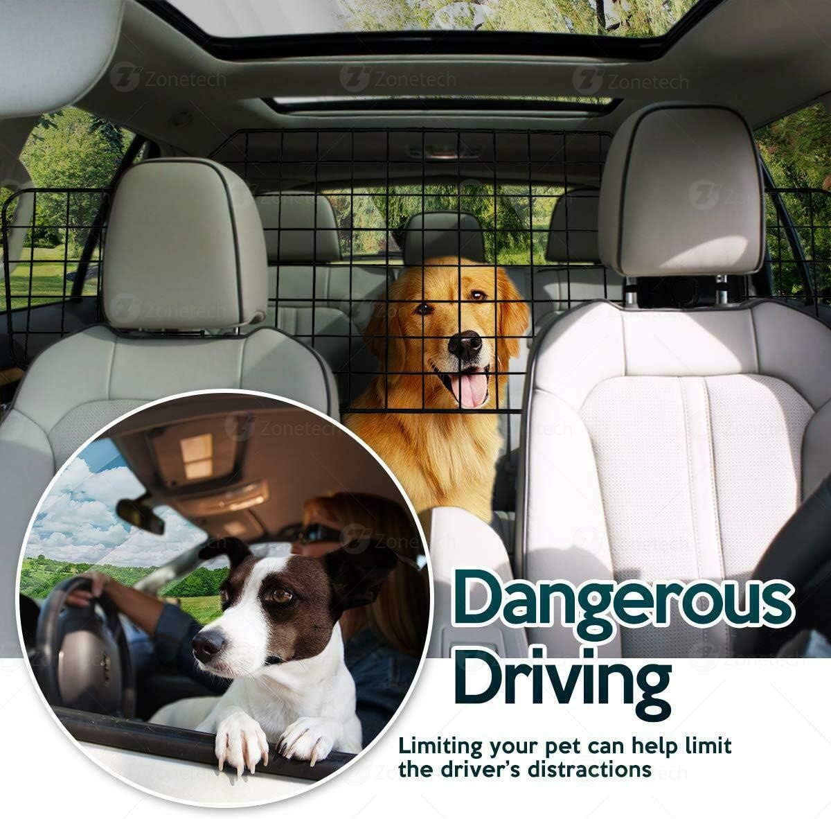 Car Dog Universal Pet Barrier - Zone Tech Premium Quality Black Heavy Duty Coated Wire Adjustable Mounted Headrest Barrier for Pet/Dog Safety Automotive : Pet Supplies