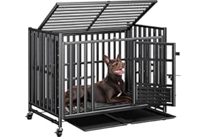 KULOBBY 42 inch Heavy Duty Dog Crate, Upgraded Thickened Steel Frame Indestructible Kennel for Large & High Anxiety Dogs, Escape Proof Design with 3 Doors, 4 Lockable Wheels and 2 Removable Trays
