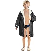 Catalonia Swim Parka with Hood, Lightweight Youth Surf Swim Jacket, Waterproof & Warm Sherpa Lined Swim Coat