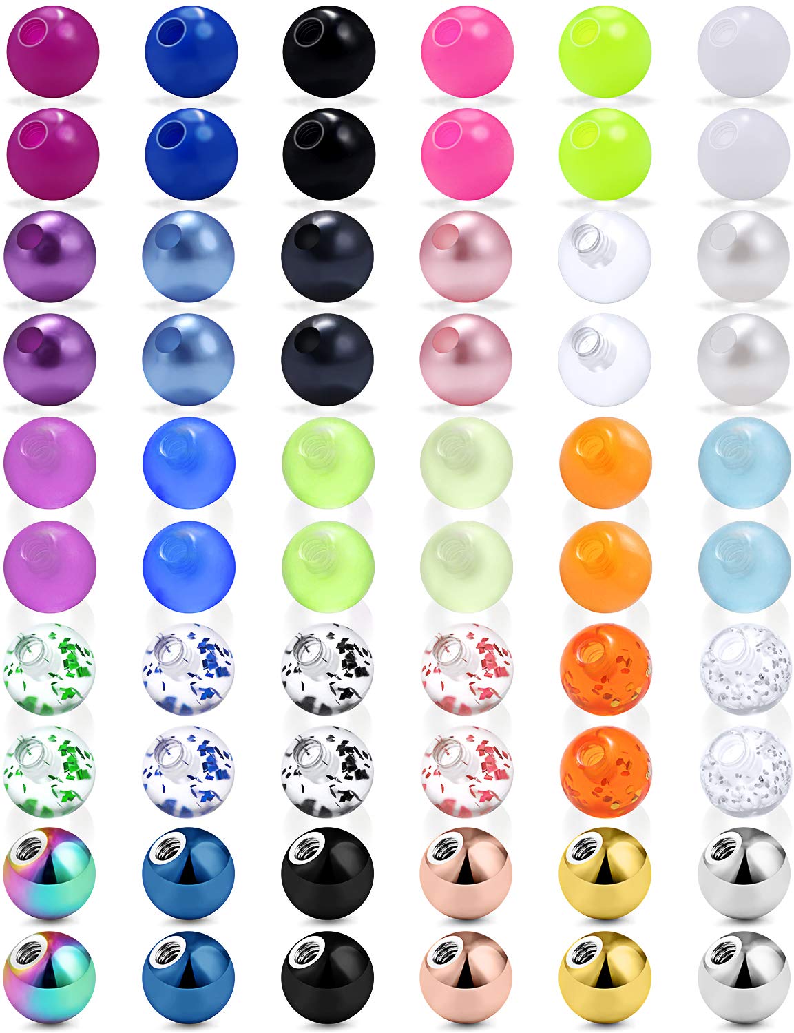 Photo 1 of Ftovosyo 60PCS 16G Surgical Steel & Plastic Glow in The Dark Replacement Balls Body Jewelry Piercing Externally Threaded Barbell Parts 3mm Silver-Tone Rose Gold Black Earring Lip Septum
