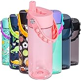 Elemental Water Bottles for Kids - Splash Kids Water Bottle for School with Pop-it Handle - BPA Free Tritan Plastic Water Bottle with Straw Leak Proof when Spout is Closed - Pink- 18oz