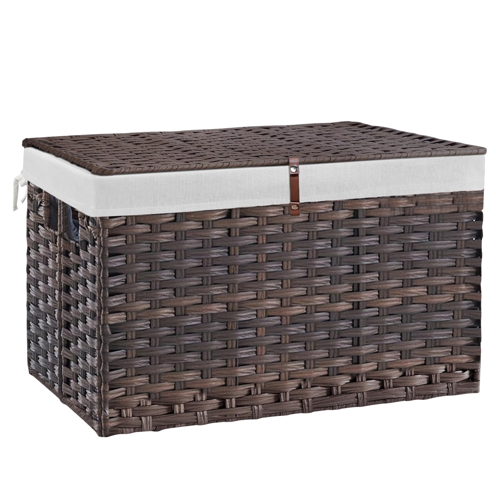 Photo 1 of 180L Wicker Storage Basket with Lid, Handwoven Rattan Large Shelf Basket with Removable Liner, 47.6 Gallon Wicker Basket for Blanket, Storage Trunk with Handle for Closet, Bedroom, Livingroom, Brown
