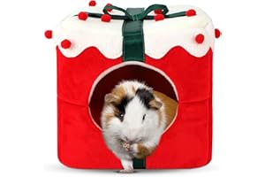 YUEPET Christmas Guinea Pig Hideout, Cozy Small Animal Bed Warm Guinea Pig House with Removable Cushion for Guinea Pigs Chinchillas Dwarf Rabbits Sugar Gliders Hamsters 8.7"×8.7"×8.2"