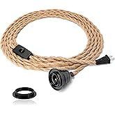 Industrial 15ft Pendant Light Cord - Hanging Light Kit with Switch Plug, Plug-in Pendant Light Cord Rope Pendant Lights Socke