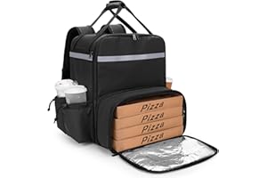 Trunab Expandable Food Delivery Backpack with 4 Cups Holder, 14” Pizza Delivery Bag with Support Boards, Insulated Delivery B