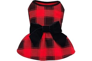 KYEESE Christmas Dog Dress Red Buffalo Check Dog Dresses with Bowtie for Small Medium Dog Dress