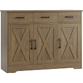 HOSTACK Kitchen Buffet Cabinet with Storage, Sideboard Coffee Bar, Rustic | Farmhouse Kitchen Storage Cabinet with 3 Drawers &amp; Adjustable Shelf &amp; Doors, 42.5"W Buffet Table for Dining Living Room