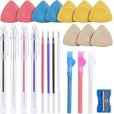 CampTek Tailors Chalk &amp; Fabric Markers for Quilting - 10PCS Tailor's Chalk, 4PCS Heat Erasable Pens with 4 Refills, 3 PCS Sewing Fabric Pencils
