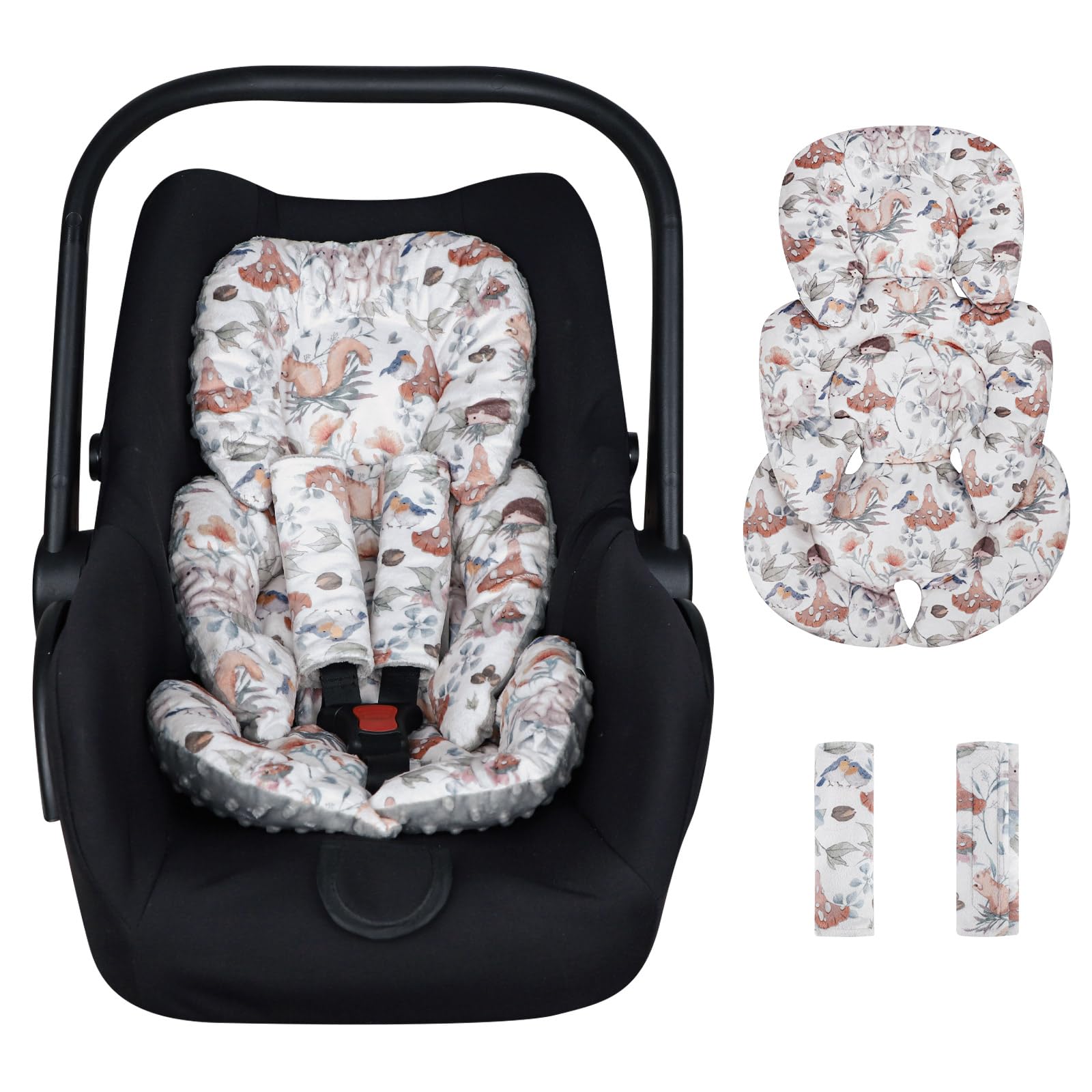 Photo 1 of CARUILI Infant Car Seat Insert Cushion, Super Soft Baby Car Seat Head Support & 2 Straps Pads, Reversible Preemie Newborn Carseat Insert, Fit Car Seat, Stroller, Infant Bouncer, Gray Animals