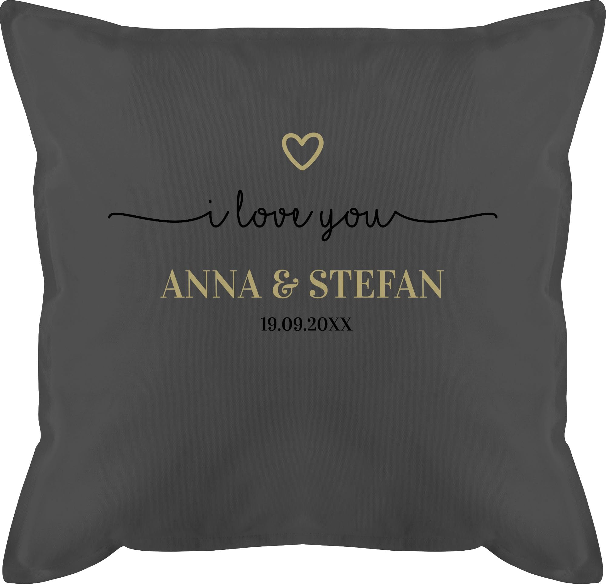 Kissen 50x50 - Ideen - I Love You mit Datum I Partner Geschenk I Geschenk Paare - 50 x 50 cm - Grau - Geschenke für Freundin partnerkisen Valentinstag Paar sofakissen päärchenkissen paarkisssen