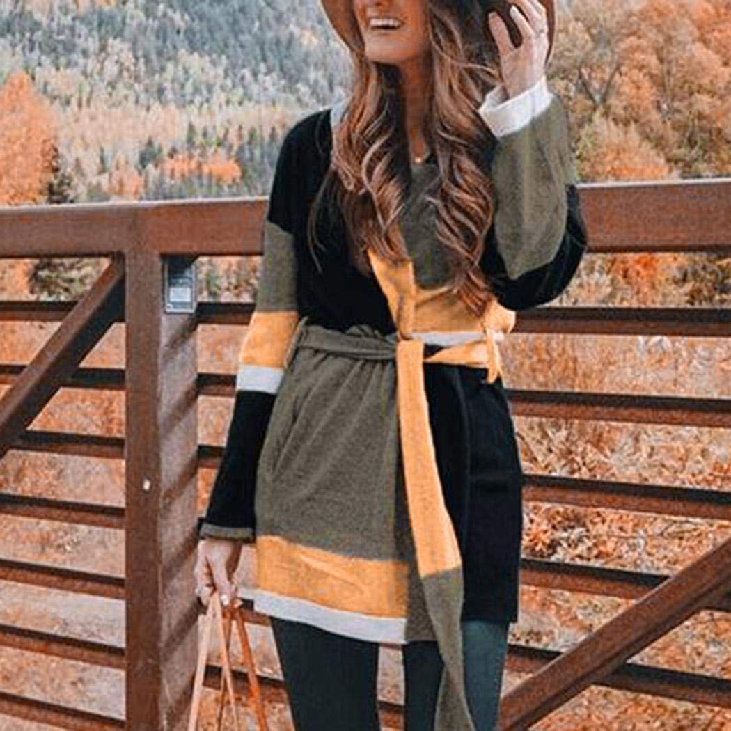 XioNiu Women Casual V-Neck Long Sleeve Patchwork Open Stitch Cardigan Coat Cardigans Gray