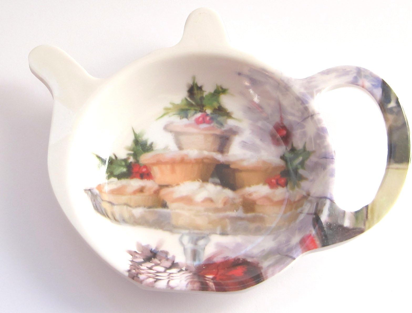 Teapot Shaped with Mince Pies & Holly Tea Bag Holder