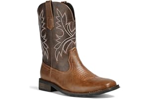 Lumeheel Cowboy Boots for Men - Western Men's Boots with Classic Embroidered, Slip on Square Toe Boots, Slip Resistant Country Boots Chunky Heel Ankle, Durable Work Short Boots for Spring Fall