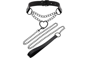 NEWZEST Choker Necklace for Women, Leather Collar Gothic Jewelry Heart Necklaces for Women Black Choker Collar Body Chain, Rave Punk Goth Accessories Body Chain Belt Jewelry for Halloween Sexy Cosplay