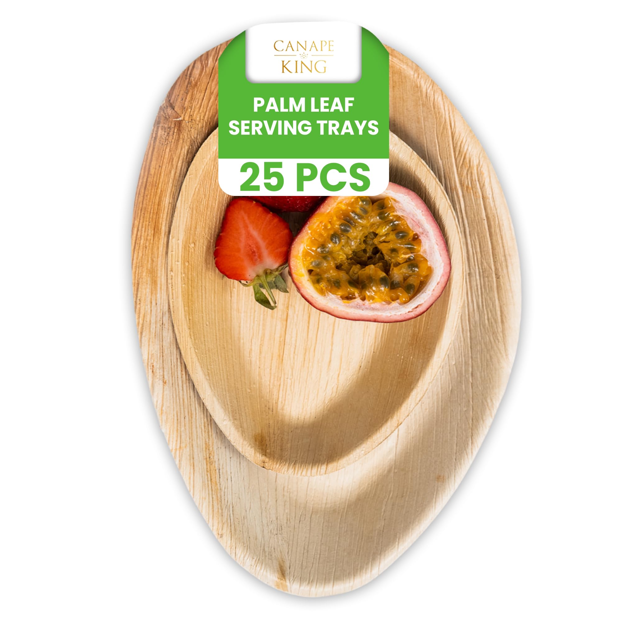 Canape King 25x Palm Leaf Oval Plates - Eco-Friendly Biodegradable Tableware for Hot & Cold Food - Disposable Plates Perfect for Wedding, Parties, Christmas, Catering Events (26 x 16cm)
