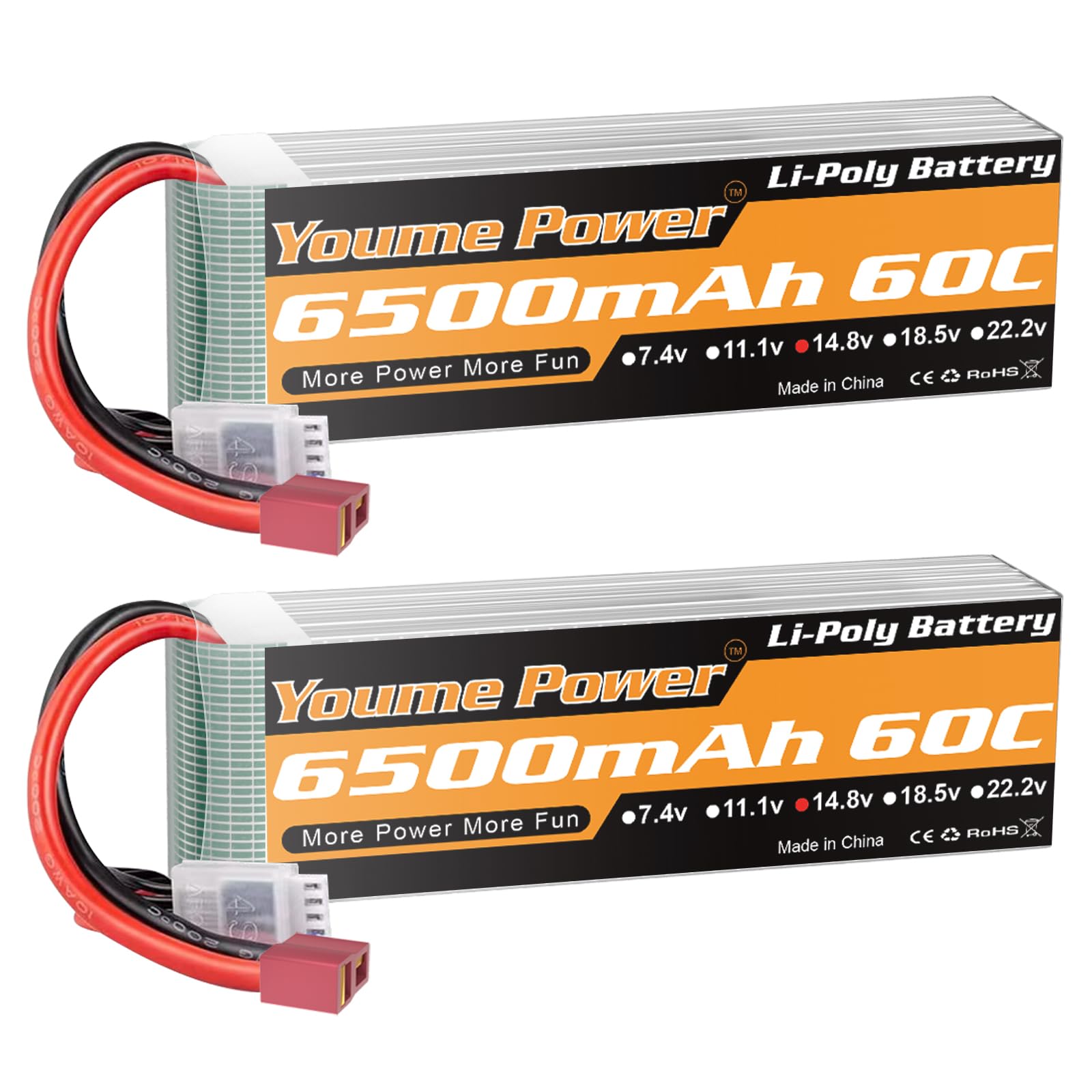 4S Lipo Battery 14.8V 6500mAh RC Lipo Batteries 60C Soft Case with Deans T Plug for Traxxas Maxx X-Maxx XRT RC Car Truck Buggy Truggy Crawler Monster Vehicle Helicopter Airplane (2Packs)