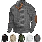 Icelandic Sweater Men,Mens Sweater with Elbow Patches,Vintage Pullover Collar Sweater