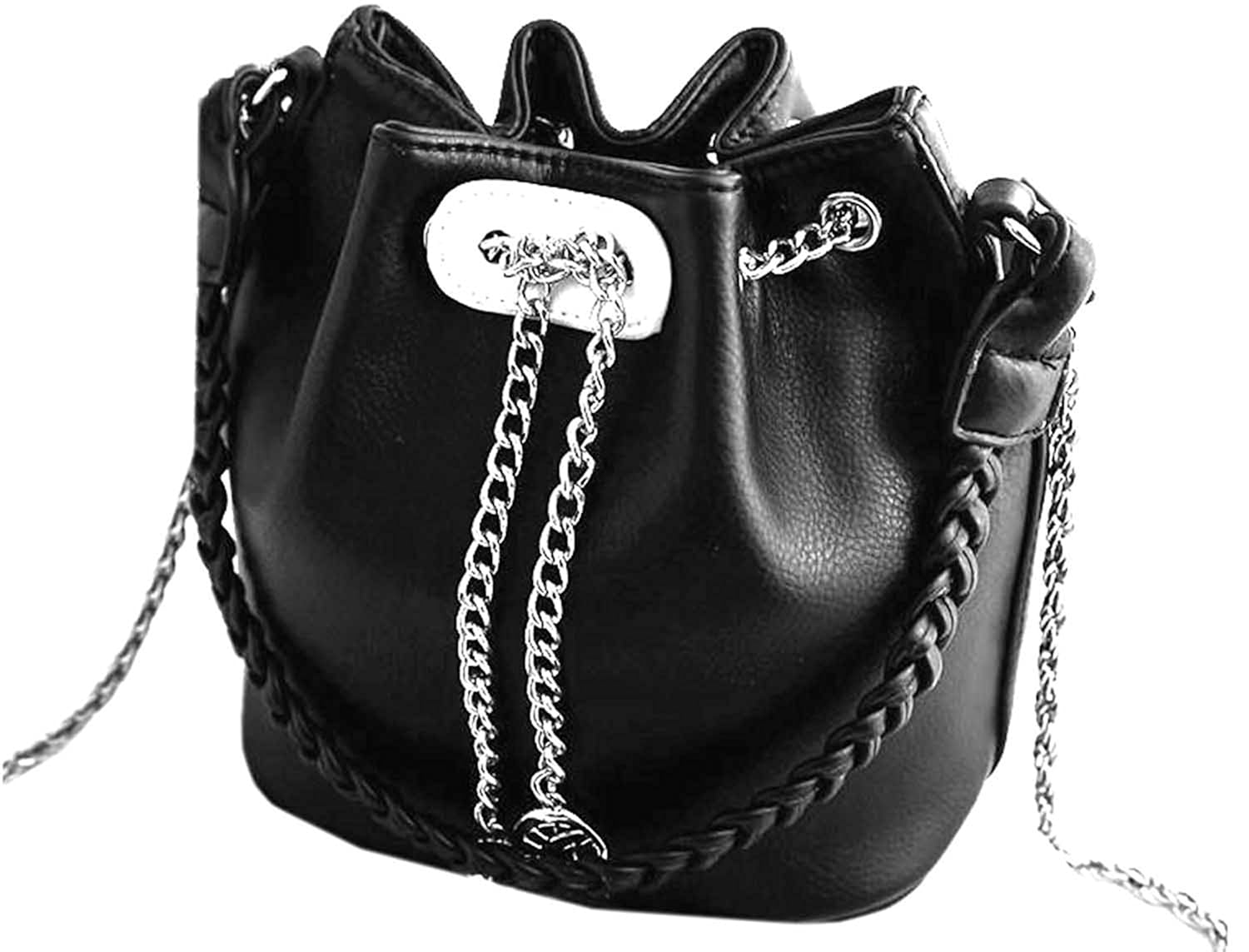 di grazia womens shoulder sling bucket cross body bag (black, black-silver-chain-bucket-handbag)