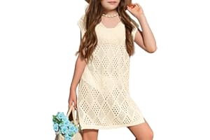XUBA Girl's Cover Up Crochet Swimwear V Neck Knit Summer Beachwear Cover Tops