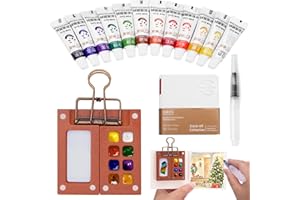 Mini Watercolor Paint Set Travel, Tiny Mini Watercolor Kit, Portable Pocket Artist Water Color Travel Set with 12 Colors, Ske