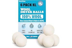 Smart Sheep Wool Dryer Balls - 6-Pack - XL Premium Natural Fabric Softener Award-Winning - Wool Balls Replaces Dryer Sheets - Wool Balls for Dryer - Laundry Balls for Dryer