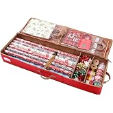 Sattiyrch Gift Wrapping Paper Storage containers,600D Oxford Fabric Christmas Ribbon Gift Bag Bows Storage Box,Holds up to 20 Rolls,42"W x 14"D x 5.5"H (Red)