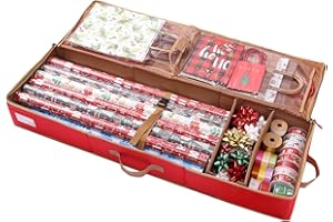 Sattiyrch Gift Wrapping Paper Storage containers,600D Oxford Fabric Christmas Ribbon Gift Bag Bows Storage Box,Holds up to 20 Rolls,42"W x 14"D x 5.5"H (Red)