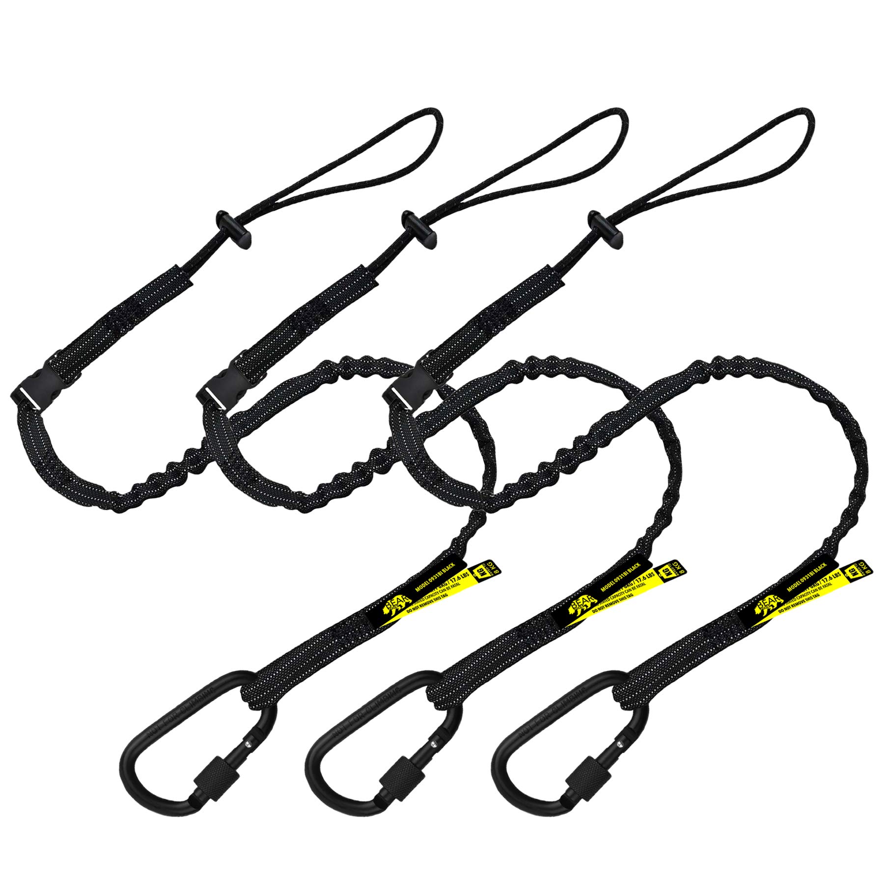 BearTOOLS Interchangeable Quick Switch Tool Safety Lanyard – 3 in 1 - Safety Fall Protection – Aluminium Screw Lock – Twin Locking Attachments - Ultra-Sturdy (Black 10PK)