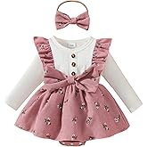 Newborn Baby Girl Fall Winter Outfits Infant Ribbed Romper Dress Ruffle Long Sleeve Clothes Jumpsuit with Bow Headband